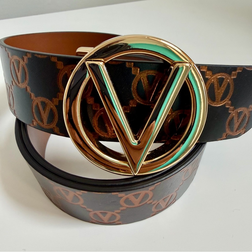 Valentino Brown Embossed Belt with Gold Buckle